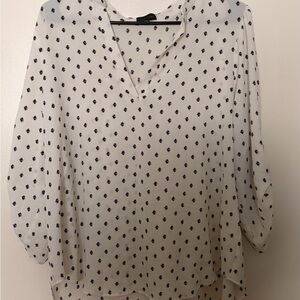 White V-Neck Dot Print Blouse